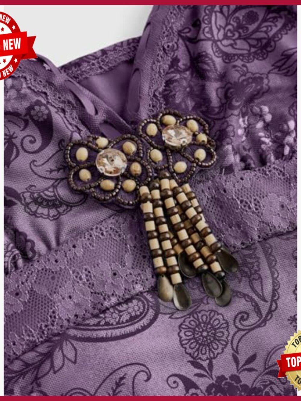 Y2K Gothic Boho Mini Dress with Beaded Lace Ruffle Tiered Design - Picture 6 of 7